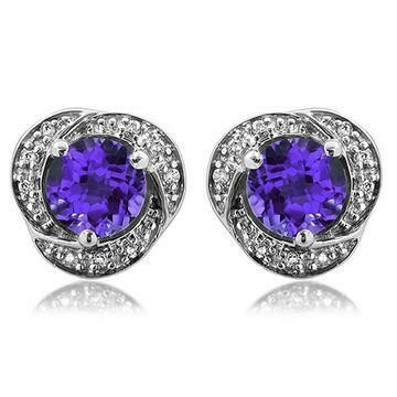 Amethyst Whirl Stud Earrings with Diamond Frame 14KT Gold