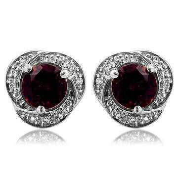 Garnet Whirl Stud Earrings with Diamond Frame 14KT Gold Garnet Whirl Stud Earrings with Diamond Frame 14KT Gold