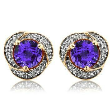 Amethyst Whirl Stud Earrings with Diamond Frame Yellow Gold Amethyst Whirl Stud Earrings with Diamond Frame Yellow Gold