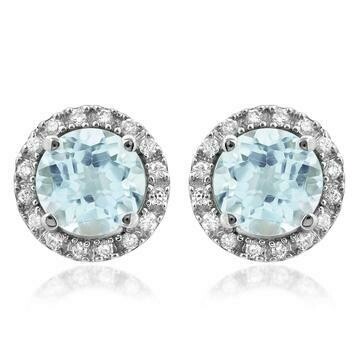 Aquamarine Stud Earrings with Diamond Halo 14KT Gold Aquamarine Stud Earrings with Diamond Halo 14KT Gold