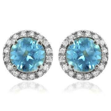 Blue Topaz Stud Earrings with Diamond Halo 14KT Gold Blue Topaz Stud Earrings with Diamond Halo 14KT Gold