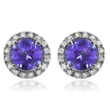 Amethyst Stud Earrings with Diamond Frame White Gold Amethyst Stud Earrings with Diamond Frame White Gold