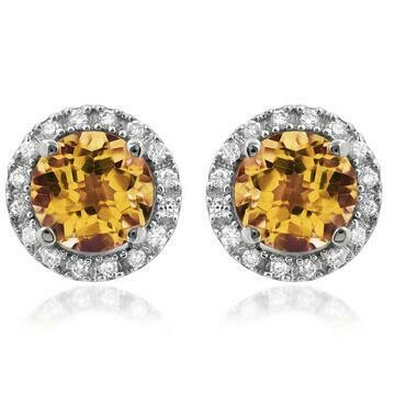 Citrine Stud Earrings with Diamond Halo 14KT Gold Citrine Stud Earrings with Diamond Halo 14KT Gold