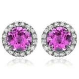 Pink Topaz Stud Earrings with Diamond Halo 14KT Gold