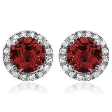 Garnet Stud Earrings with Diamond Halo 14KT Gold Garnet Stud Earrings with Diamond Halo 14KT Gold