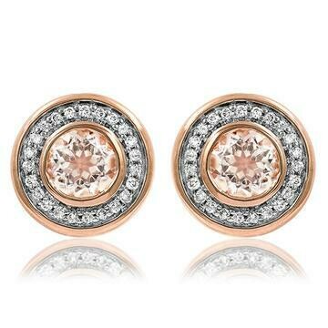Morganite Stud Earrings with Diamond Frame Rose Gold Morganite Stud Earrings with Diamond Frame Rose Gold