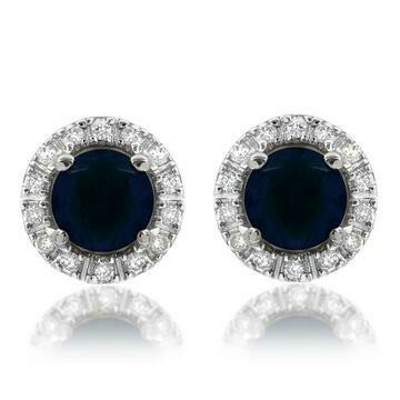 Blue Sapphire Stud Earrings with Diamond Halo 14KT Gold Blue Sapphire Stud Earrings with Diamond Halo 14KT Gold