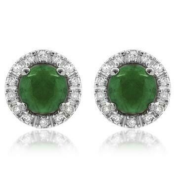 Emerald Stud Earrings with Diamond Halo 14KT Gold Emerald Stud Earrings with Diamond Halo 14KT Gold