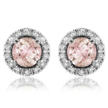 Morganite Stud Earrings with Diamond Halo 14KT Gold Morganite Stud Earrings with Diamond Halo 14KT Gold