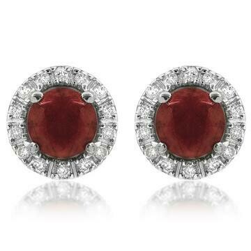 Ruby Stud Earrings with Diamond Halo 14KT Gold Ruby Stud Earrings with Diamond Halo 14KT Gold