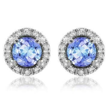 Tanzanite Stud Earrings with Diamond Halo 14KT Gold Tanzanite Stud Earrings with Diamond Halo 14KT Gold