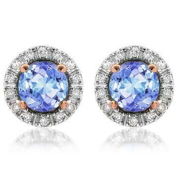Tanzanite Stud Earrings with Diamond Frame Rose Gold Tanzanite Stud Earrings with Diamond Frame Rose Gold