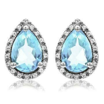 Pear Aquamarine Stud Earrings with Diamond Halo 14KT Gold Pear Aquamarine Stud Earrings with Diamond Halo 14KT Gold