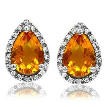 Pear Citrine Stud Earrings with Diamond Halo 14KT Gold Pear Citrine Stud Earrings with Diamond Halo 14KT Gold