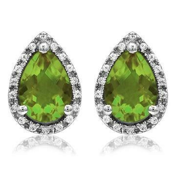 Pear Peridot Stud Earrings with Diamond Halo 14KT Gold Pear Peridot Stud Earrings with Diamond Halo 14KT Gold