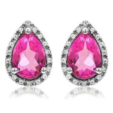 Pear Pink Topaz Stud Earrings with Diamond Halo 14KT Gold Pear Pink Topaz Stud Earrings with Diamond Halo 14KT Gold