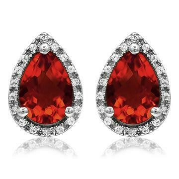 Pear Garnet Stud Earrings with Diamond Halo 14KT Gold Pear Garnet Stud Earrings with Diamond Halo 14KT Gold