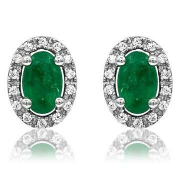 Oval Emerald Stud Earrings with Diamond Halo 14KT Gold Oval Emerald Stud Earrings with Diamond Halo 14KT Gold