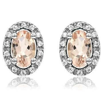 Oval Morganite Stud Earrings with Diamond Halo 14KT Gold Oval Morganite Stud Earrings with Diamond Halo 14KT Gold