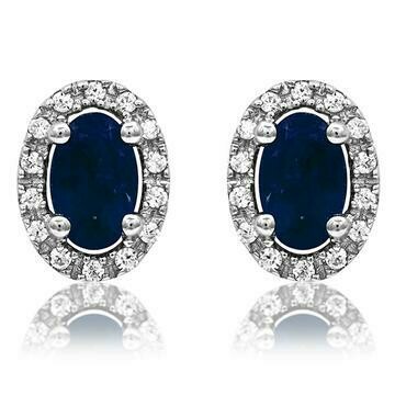 Oval Blue Sapphire Stud Earrings with Diamond Halo 14KT Gold Oval Blue Sapphire Stud Earrings with Diamond Halo 14KT Gold