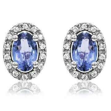 Oval Tanzanite Stud Earrings with Diamond Halo 14KT Gold