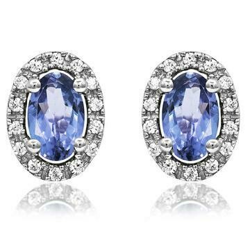 Oval Tanzanite Stud Earrings with Diamond Halo 14KT Gold Oval Tanzanite Stud Earrings with Diamond Halo 14KT Gold