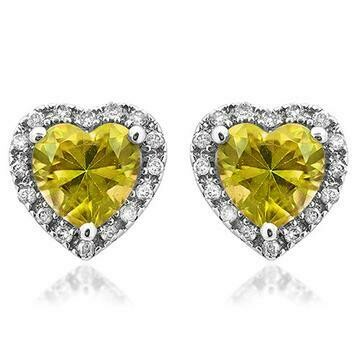 Heart Citrine Stud Earrings with Diamond Halo 14KT Gold