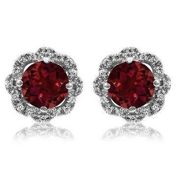 Floral Garnet Earrings with Diamond Frame 14KT Gold Floral Garnet Earrings with Diamond Frame 14KT Gold