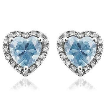 Heart Aquamarine Stud Earrings with Diamond Halo 14KT Gold Heart Aquamarine Stud Earrings with Diamond Halo 14KT Gold