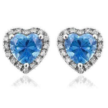 Heart Blue Topaz Stud Earrings with Diamond Halo 14KT Gold Heart Blue Topaz Stud Earrings with Diamond Halo 14KT Gold
