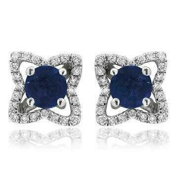 Cross Blue Sapphire Stud Earrings with Diamond Frame 14KT Gold Cross Blue Sapphire Stud Earrings with Diamond Frame 14KT Gold