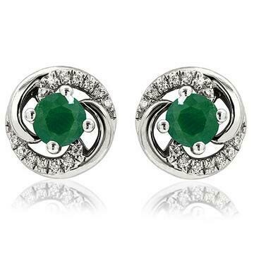 Emerald Swirl Stud Earrings with Diamond Accent 14KT Gold Emerald Swirl Stud Earrings with Diamond Accent 14KT Gold