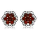 Floral Ruby Cluster Stud Earrings with Diamond Frame 14KT Gold