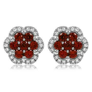 Floral Ruby Cluster Stud Earrings with Diamond Frame 14KT Gold Floral Ruby Cluster Stud Earrings with Diamond Frame 14KT Gold