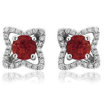 Cross Ruby Stud Earrings with Diamond Frame 14KT Gold Cross Ruby Stud Earrings with Diamond Frame 14KT Gold