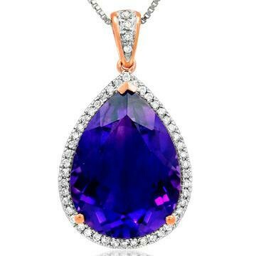 Premium Amethyst Teardrop Pendant with Diamond Halo 14KT Rose Gold