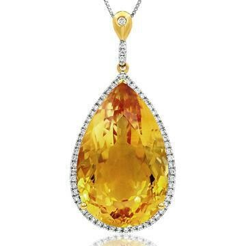 Premium Teardrop Citrine Pendant with Diamond Halo 14KT Gold Premium Teardrop Citrine Pendant with Diamond Halo 14KT Gold
