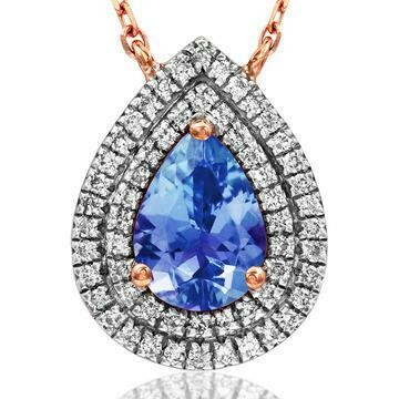 Teardrop Tanzanite Pendant with Diamond Frame Rose Gold Teardrop Tanzanite Pendant with Diamond Frame Rose Gold