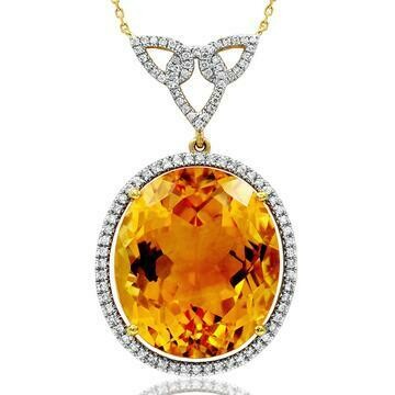 Premium Oval Citrine Pendant with Diamond Halo 14KT Gold Premium Oval Citrine Pendant with Diamond Halo 14KT Gold