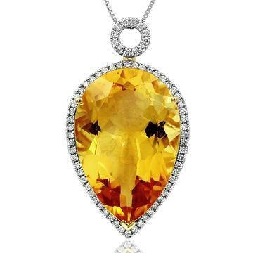Premium Pear Citrine Pendant with Diamond Halo 14KT Gold Premium Pear Citrine Pendant with Diamond Halo 14KT Gold