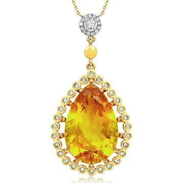 Premium Vintage Teardrop Citrine Pendant with Diamond Frame 14KT Gold Premium Vintage Teardrop Citrine Pendant with Diamond Frame 14KT Gold