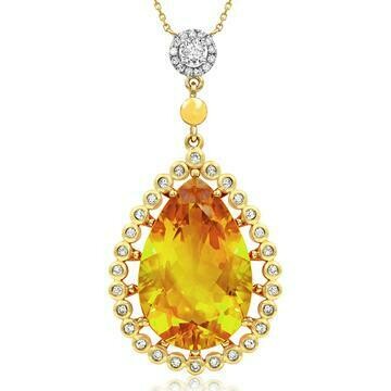 Premium Vintage Teardrop Citrine Pendant with Diamond Frame 14KT Gold