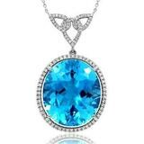 Premium Oval Blue Topaz Pendant with Diamond Halo 14KT Gold