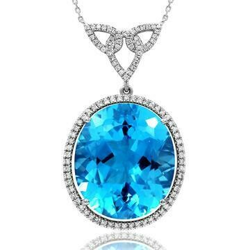 Premium Oval Blue Topaz Pendant with Diamond Halo 14KT Gold Premium Oval Blue Topaz Pendant with Diamond Halo 14KT Gold