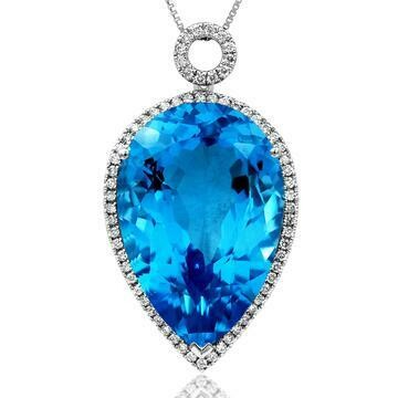 Premium Pear Blue Topaz Pendant with Diamond Halo 14KT Gold Premium Pear Blue Topaz Pendant with Diamond Halo 14KT Gold