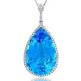 Premium Teardrop Blue Topaz Pendant with Diamond Halo 14KT Gold