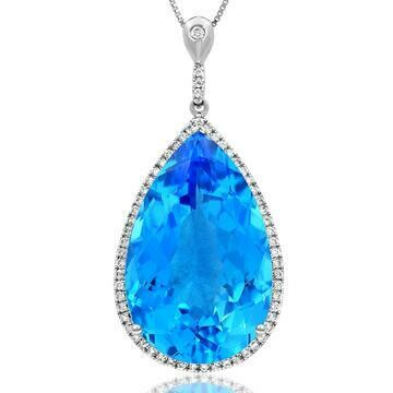 Premium Teardrop Blue Topaz Pendant with Diamond Halo 14KT Gold Premium Teardrop Blue Topaz Pendant with Diamond Halo 14KT Gold