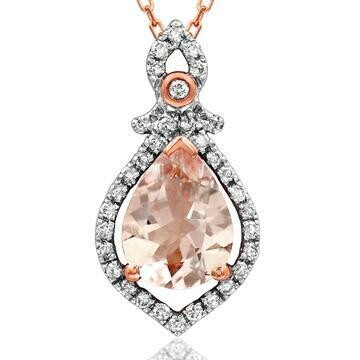 Teardrop Morganite Pendant with Diamond Frame 14KT Rose Gold