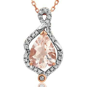 Morganite Leaf Pendant with Diamond Frame 14KT Rose Gold