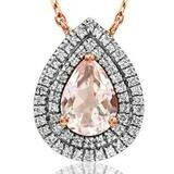 Teardrop Morganite Pendant with Diamond Double Halo 14KT Rose Gold